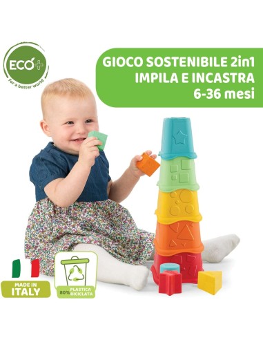 Chicco Tazze Impilabili 2in1 Eco+ - Gioco Impilabile e Forme Incastri in Plastica Riciclata