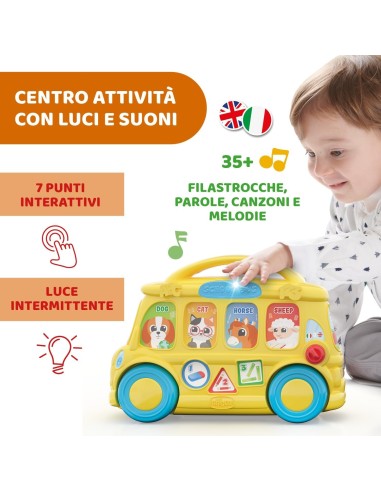 Chicco Scuolabus degli Animali - Gioco Elettronico Bilingue con 35 Frasi e Canzoni, Luci e Ruote Libere