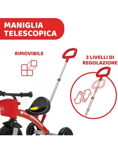 Chicco Triciclo U-GO Ducati - Due Modalità, Manico Regolabile, Cintura di Sicurezza