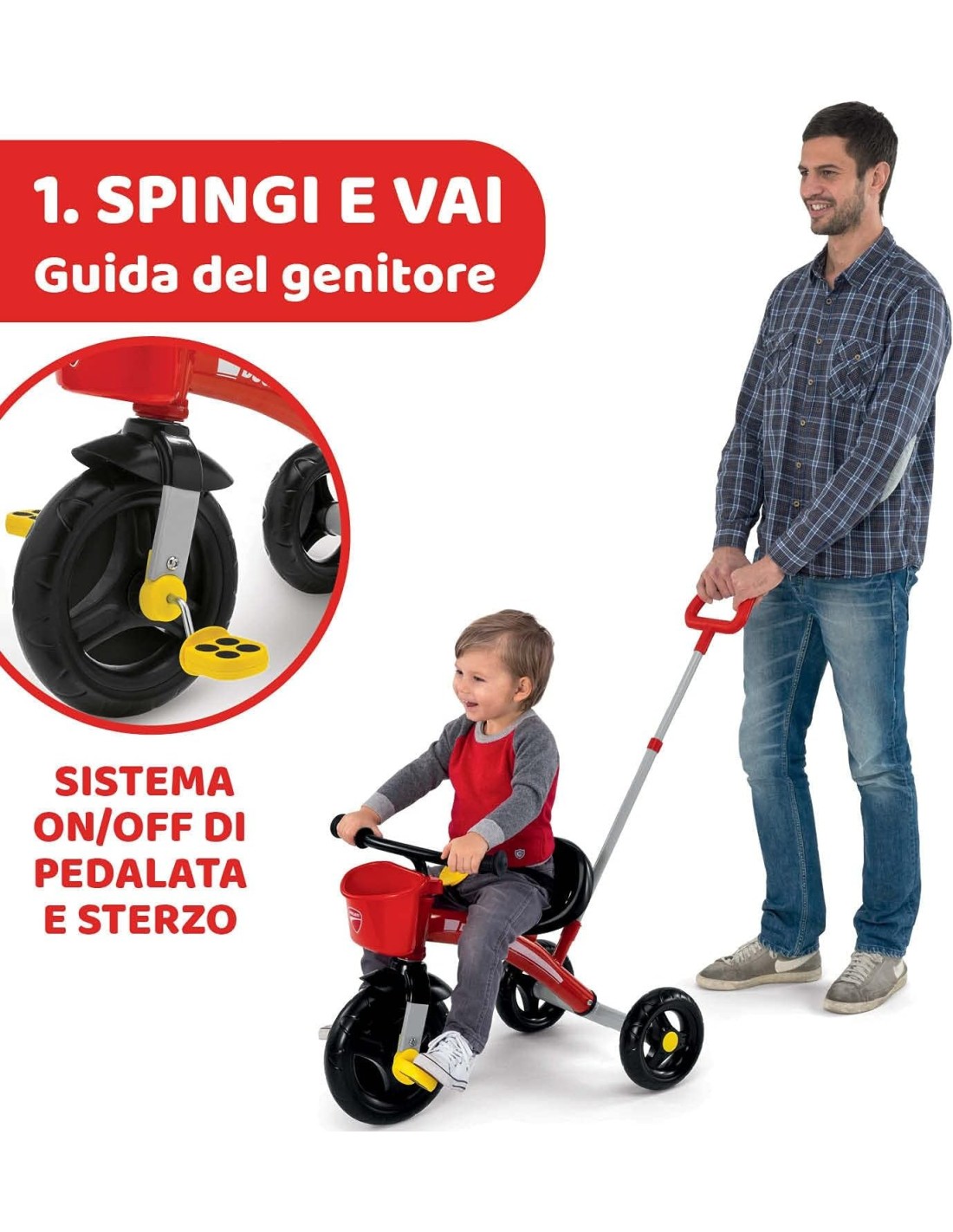 Chicco Triciclo U-GO Ducati - Due Modalità, Manico Regolabile, Cintura di Sicurezza