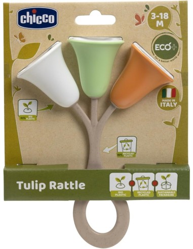 Sonaglio Tulipano Chicco - Gioco per Neonati in Plastica Riciclata e Bioplastica, 3-18 Mesi