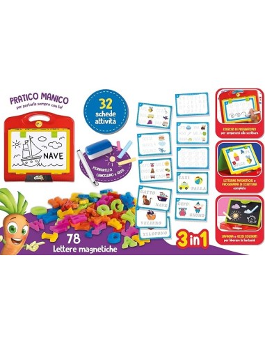 Carotina Lavagna Magnetica 3 in 1 - Educativa e Divertente per Bambini