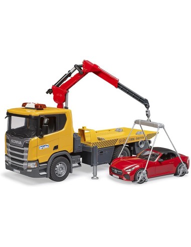 BRUDER Scania Super 560R Carro Attrezzi con Luci e Suoni e BRUDER Roadster 03552 - Veicolo da Costruzione Dettagliato