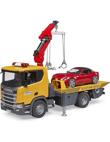 BRUDER Scania Super 560R Carro Attrezzi con Luci e Suoni e BRUDER Roadster 03552 - Veicolo da Costruzione Dettagliato