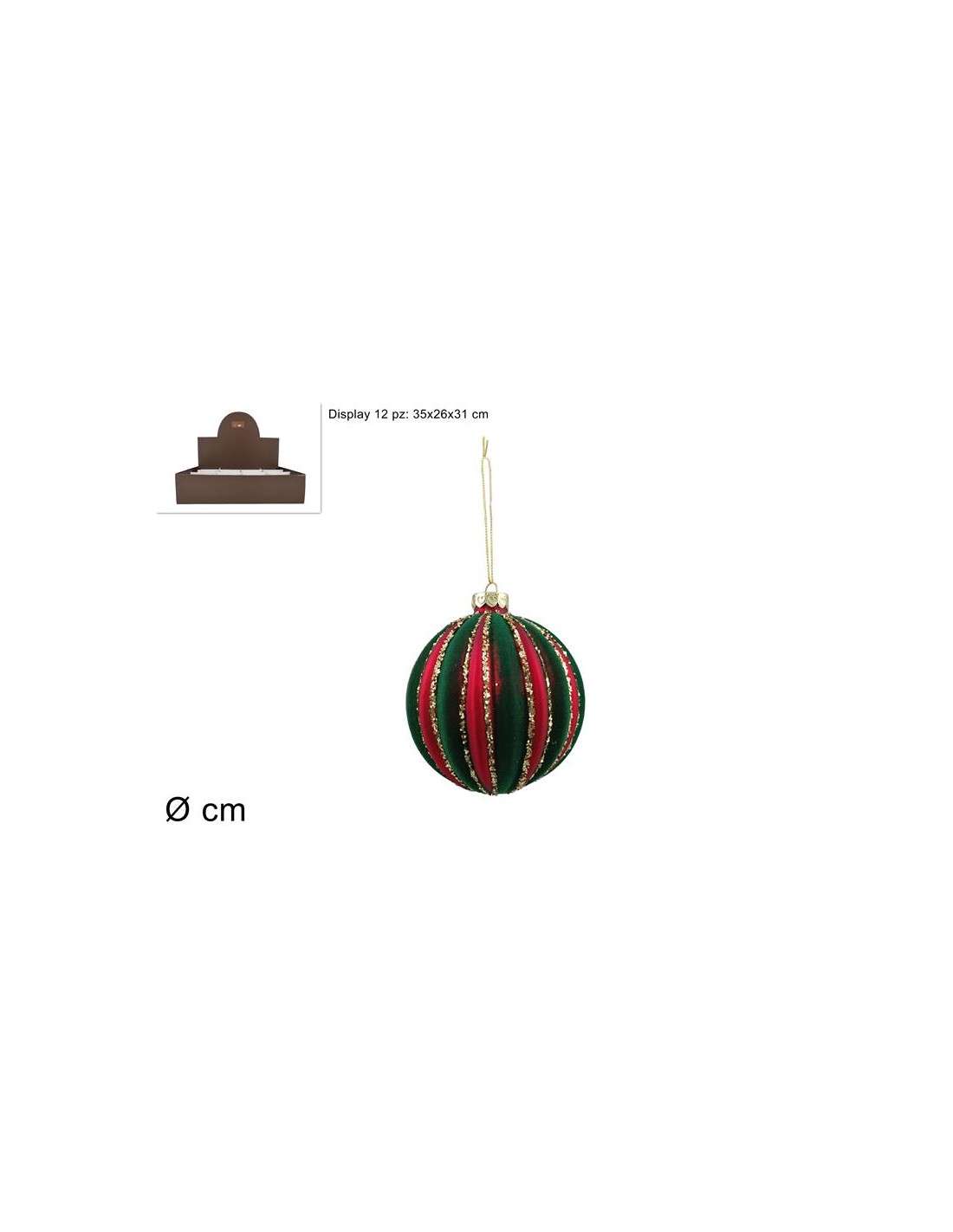 SFERA 256504 VETRO 8CM ROSSA VELLUTO VERDE