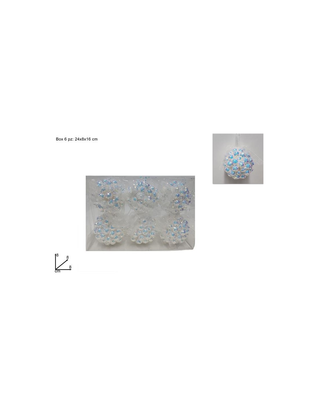 CONF 6 SFERE 268859 PLASTICA 8CM EFFETTO GHIACCIO