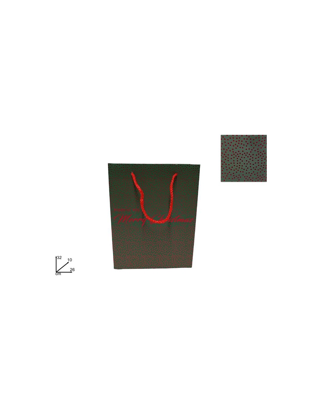 BUSTA REGALO VERDE 32X26X10CM BORCHIE ROSSE