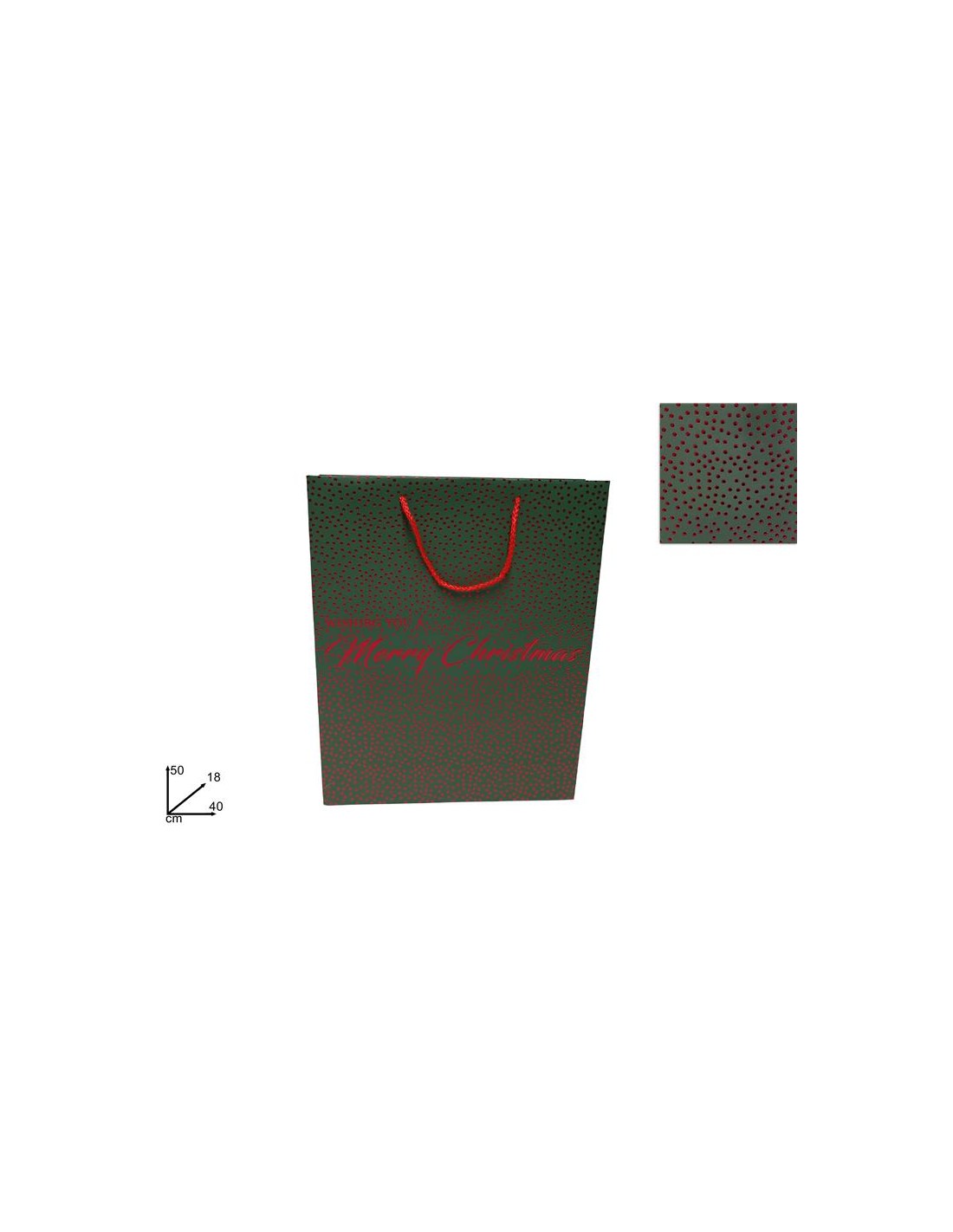 BUSTA REGALO VERDE 50X40X18CM BORCHIE ROSSE