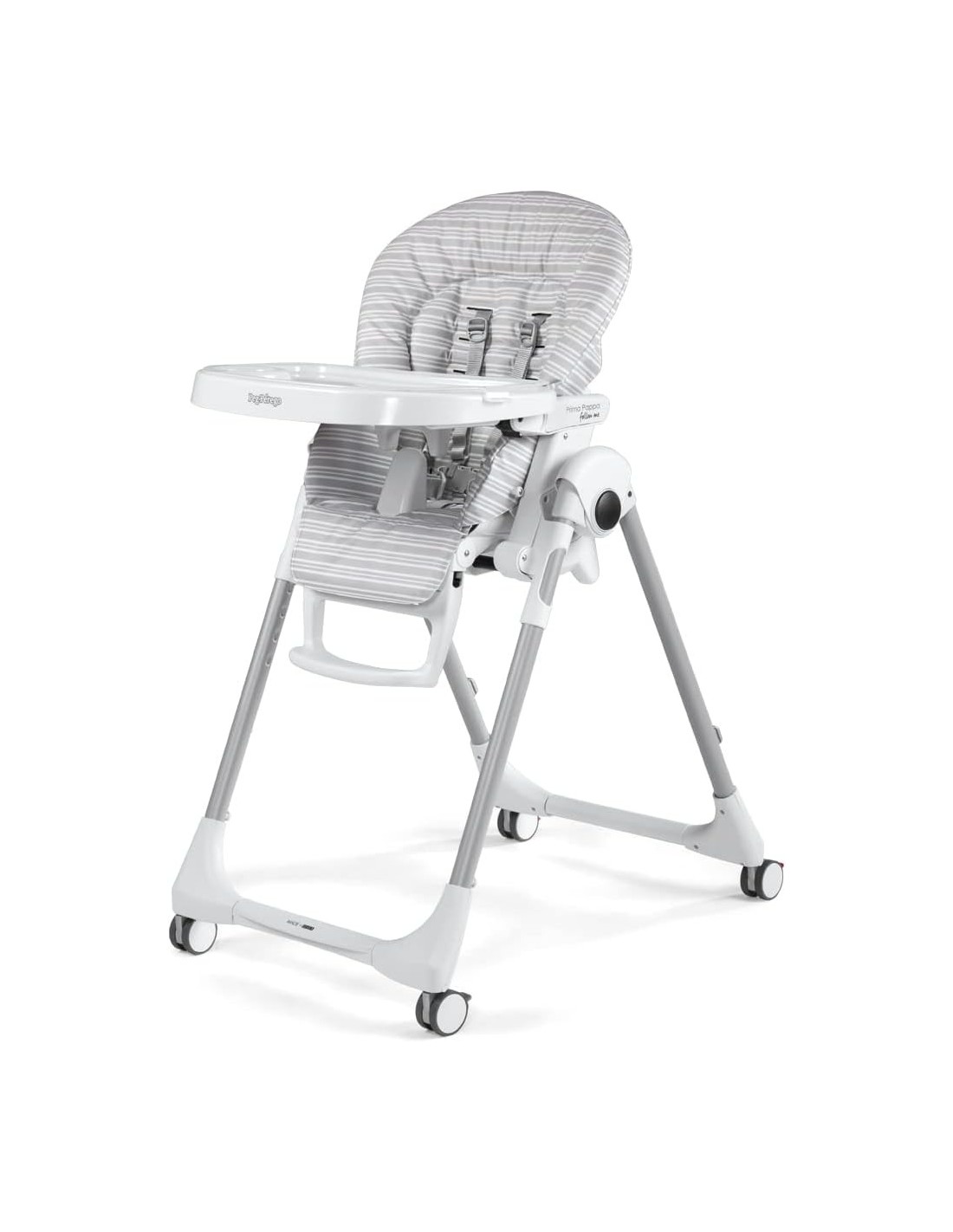 Peg Perego Prima Pappa Follow Me - Seggiolone Reclinabile con Ruote, Pieghevole - Linear Grey