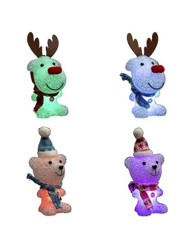 OGGETTISTICA NATALE: vendita online Decorazione di Natale Renna/Orso in Acrilico, Cambia Colore, Assortito, 19 cm, con Cappel...