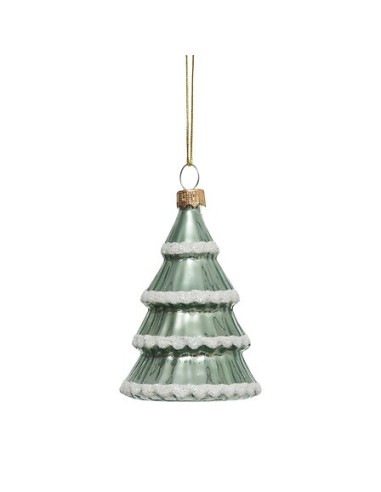 SFERE E PENDAGLI: vendita online Pendente di Natale Albero in Vetro, Verde Chiaro con Decorazioni di Neve, 8 cm, Elegante e F...