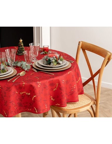 TESSILE: vendita online Tovaglia di Natale 180 cm, Rosso/Oro, Antimacchia, Elegante, Festiva, Perfetta per la Tavola delle Fe...