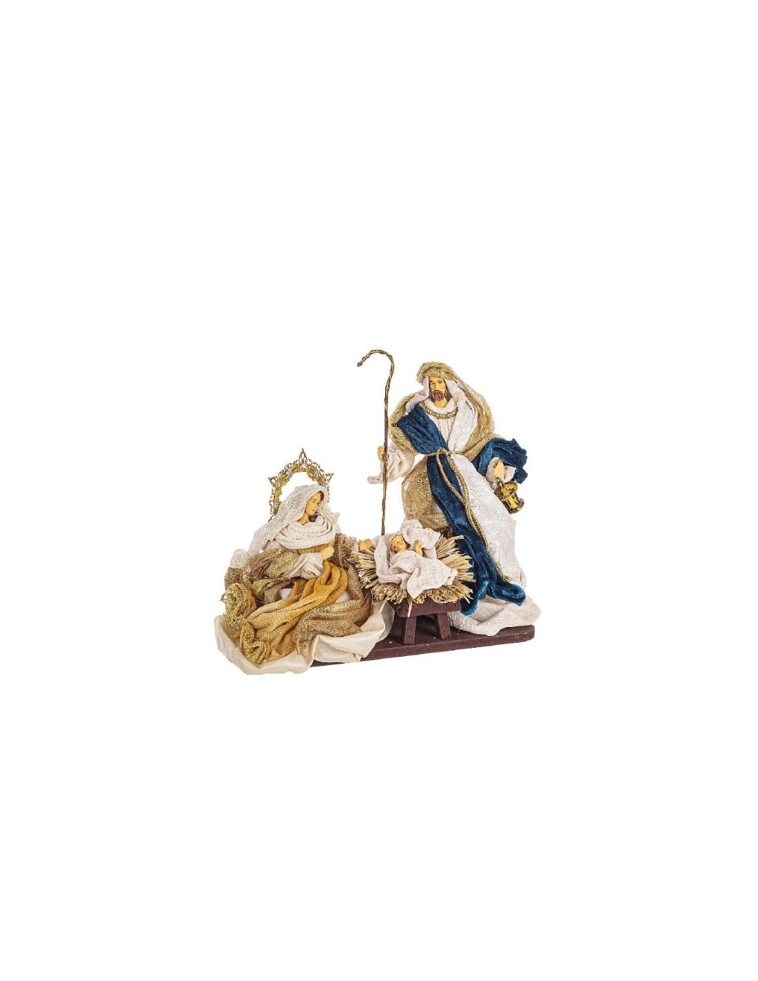OGGETTISTICA NATALE: vendita online Sacra Famiglia Eden Blu/Oro con Asino 36x38cm, La Magia di Natale per Decorazioni Elegant...