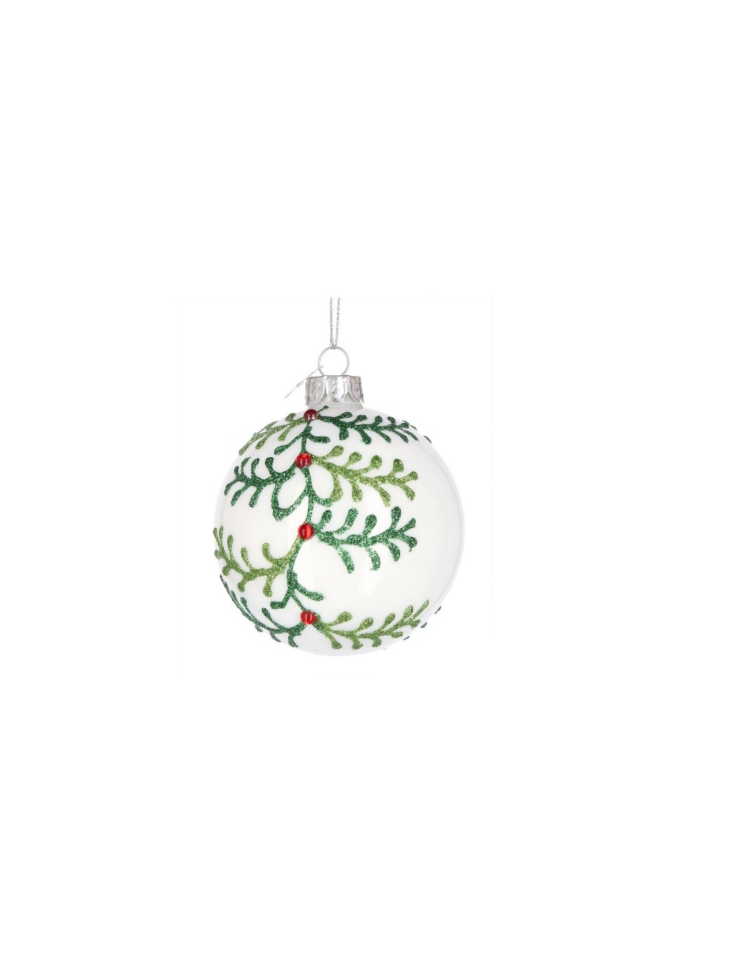 SFERE E PENDAGLI: vendita online Sfera di Natale in Vetro 10cm Laurie Bianco Perlato, La Magia di Natale per Decorazioni Eleg...