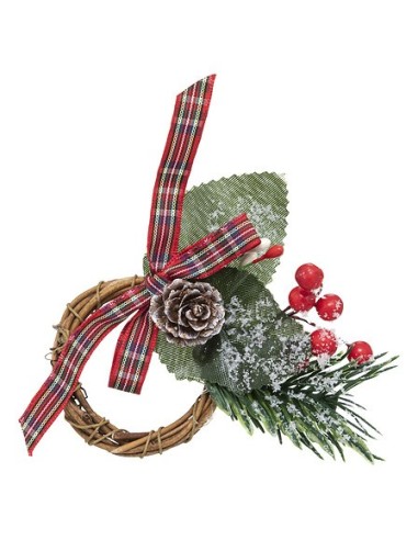 OGGETTISTICA NATALE: vendita online Set 2 Portatovaglioli di Natale, Rametto con Pigna e Bacche, 7x9 cm, Decorazioni Tavola N...