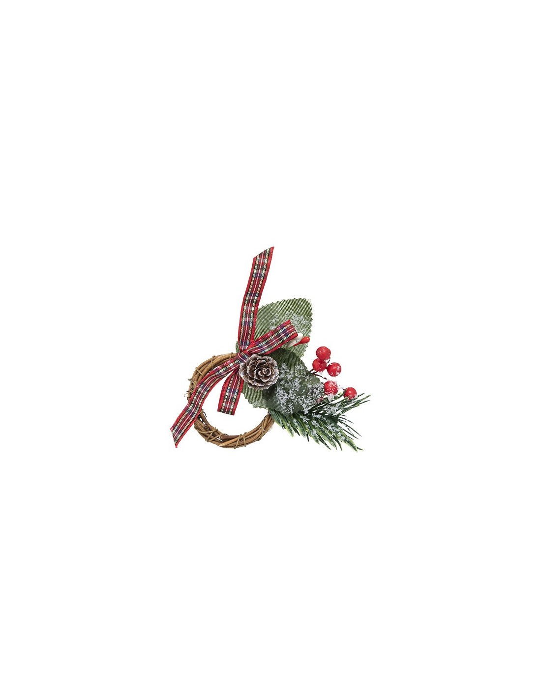 OGGETTISTICA NATALE: vendita online Set 2 Portatovaglioli di Natale, Rametto con Pigna e Bacche, 7x9 cm, Decorazioni Tavola N...
