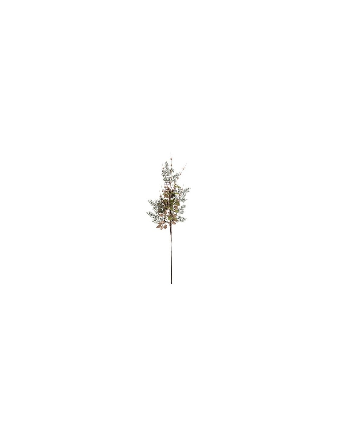 FIORI: vendita online Ramo Decorativo di Natale con Foglie Verdi, 75cm, Perline Dorate, Foglie Glitterate Champagne in offerta