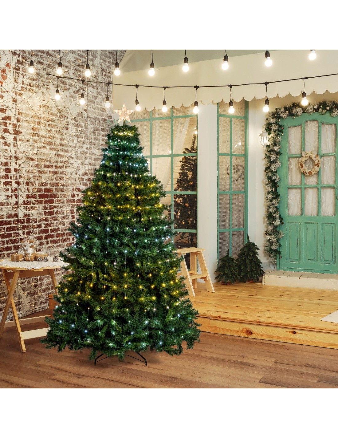 LUCI DI NATALE: vendita online Tenda Mantello di Natale Verde H210-240cm con 440 GOCCE di Luce PIXEL LED WW+W in offerta