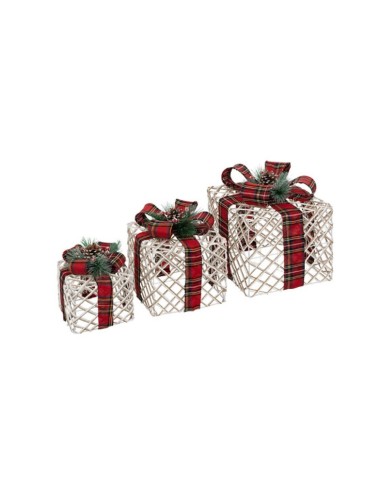 OGGETTISTICA NATALE: vendita online Decorazione pacco regalo di Natale tartan 25x25x28cm con luci LED - La magia di Natale il...