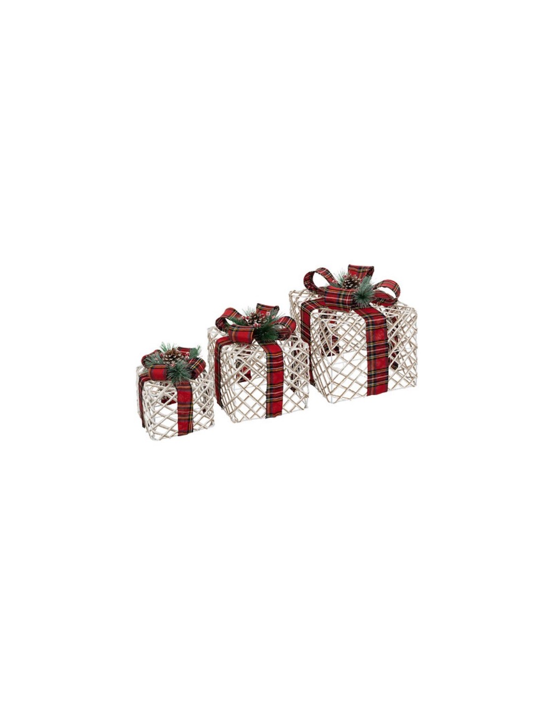 OGGETTISTICA NATALE: vendita online Decorazione pacco regalo di Natale tartan 25x25x28cm con luci LED - La magia di Natale il...