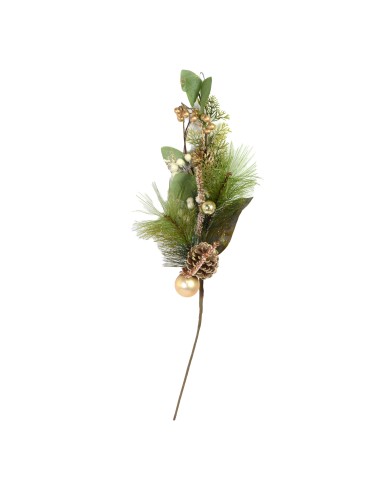 RAMO VERDE H80CM CON PIGNE ORO E SFERE