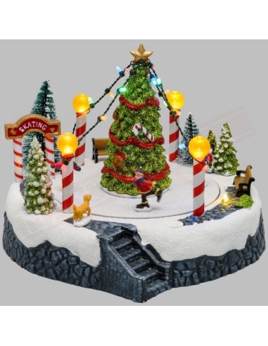 GIOSTRINE E VILLAGGI: vendita online Villaggio Paesaggio Innevato con Pattinatori e Albero di Natale - Musica e Giochi di Luc...