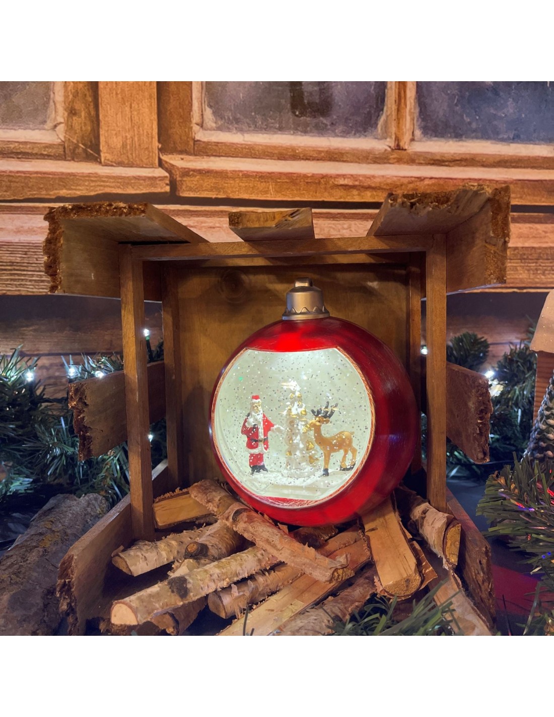 GIOSTRINE E VILLAGGI: vendita online Sfera Natalizia con Glitter LED H16cm - Decorazione Luminosa in Rosso Antico in offerta