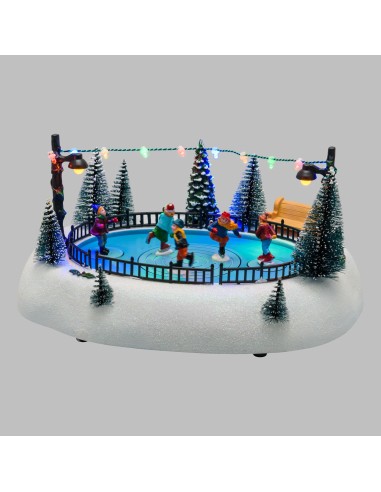 GIOSTRINE E VILLAGGI: vendita online Lago Ghiacciato con Pattinatori Rotanti - Musica e Giochi di Luce LED H13cm in offerta