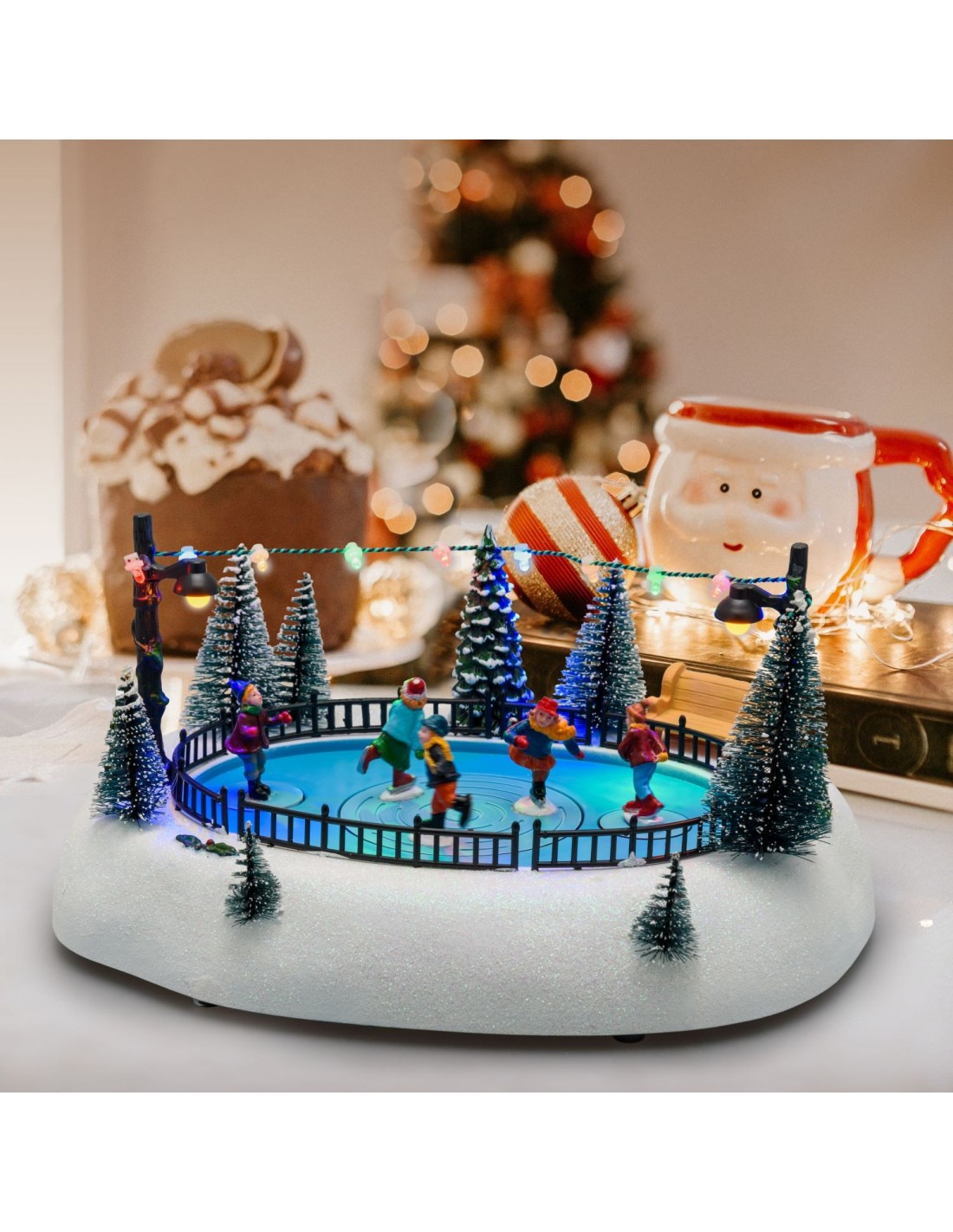 GIOSTRINE E VILLAGGI: vendita online Lago Ghiacciato con Pattinatori Rotanti - Musica e Giochi di Luce LED H13cm in offerta