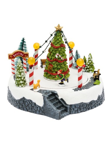 GIOSTRINE E VILLAGGI: vendita online Villaggio Paesaggio Innevato con Pattinatori e Albero di Natale - Musica e Giochi di Luc...