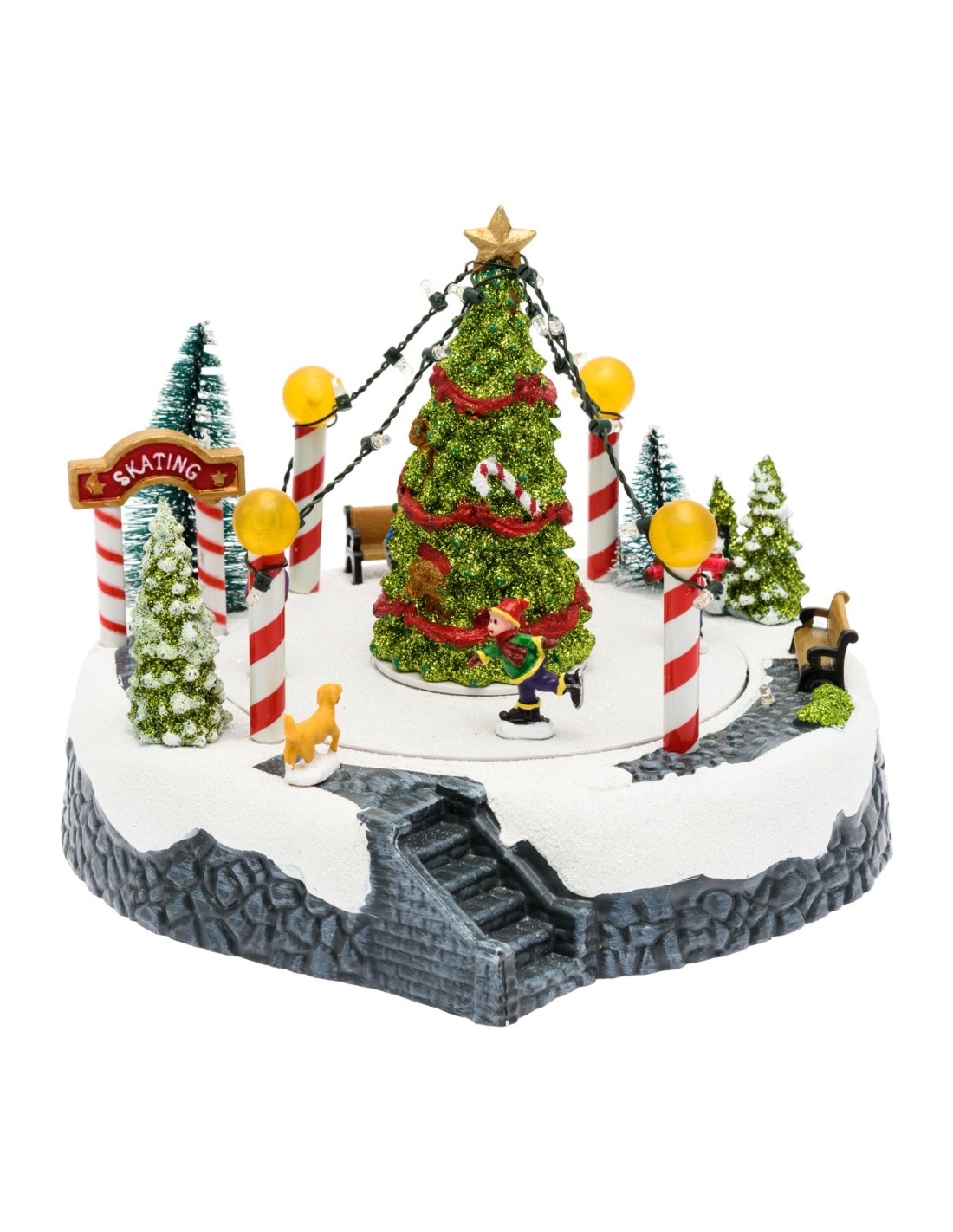 GIOSTRINE E VILLAGGI: vendita online Villaggio Paesaggio Innevato con Pattinatori e Albero di Natale - Musica e Giochi di Luc...