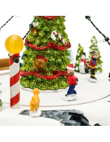 GIOSTRINE E VILLAGGI: vendita online Villaggio Paesaggio Innevato con Pattinatori e Albero di Natale - Musica e Giochi di Luc...