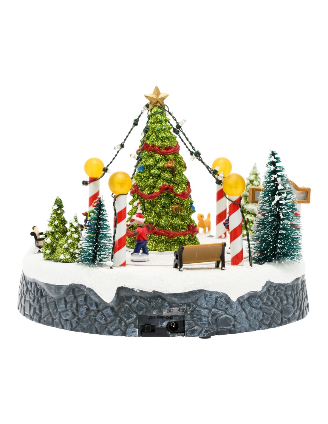 GIOSTRINE E VILLAGGI: vendita online Villaggio Paesaggio Innevato con Pattinatori e Albero di Natale - Musica e Giochi di Luc...