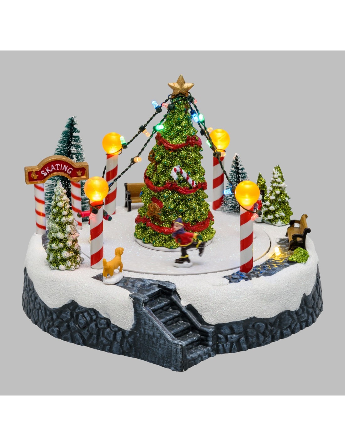 GIOSTRINE E VILLAGGI: vendita online Villaggio Paesaggio Innevato con Pattinatori e Albero di Natale - Musica e Giochi di Luc...