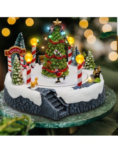 GIOSTRINE E VILLAGGI: vendita online Villaggio Paesaggio Innevato con Pattinatori e Albero di Natale - Musica e Giochi di Luc...