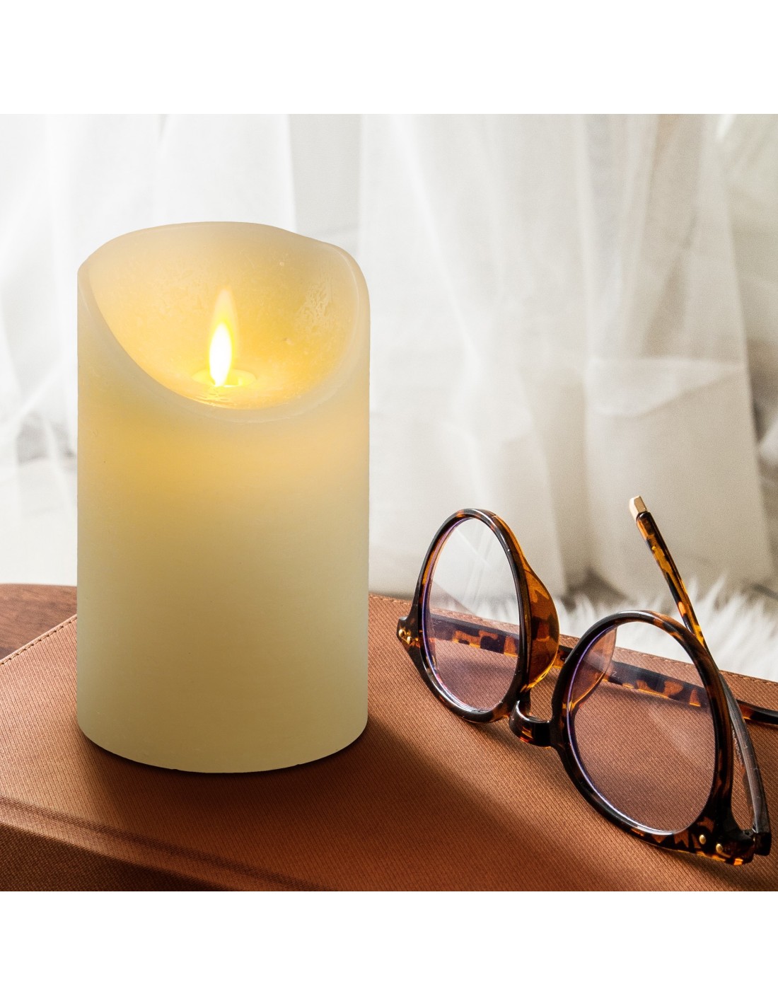 CANDELE E GIROCANDELE: vendita online Candela Avorio Moving Flame Ø7,5xH12,5cm con Fiamma Realistica e Timer 6-18h in offerta