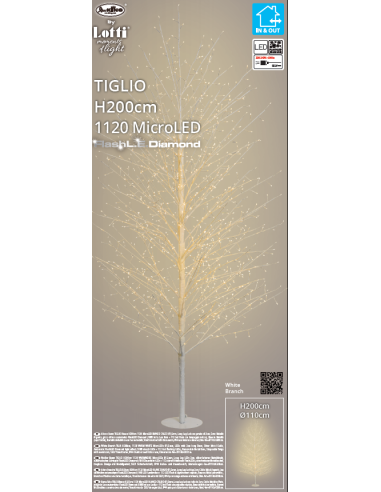 LUCI DI NATALE: vendita online Albero Ramo Tiglio Bianco H200cm con 1120 MicroLED FlashLED in offerta