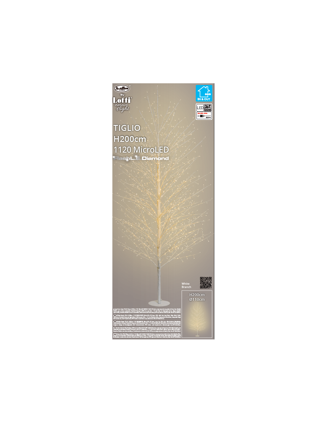 LUCI DI NATALE: vendita online Albero Ramo Tiglio Bianco H200cm con 1120 MicroLED FlashLED in offerta