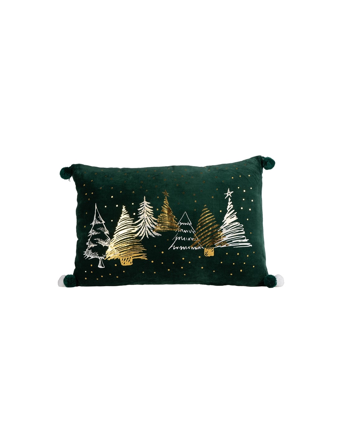 CUSCINO 139434 DEC ALBERI 40X60 VELLUTO VERDE CON POM-POM