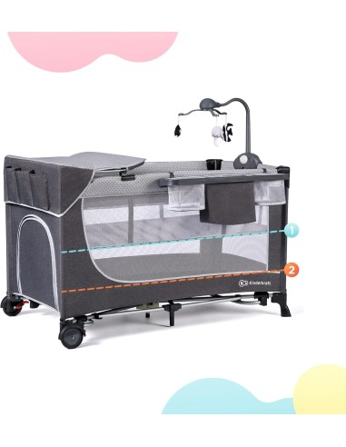 PRIMA INFANZIA: vendita online Kinderkraft LEODY Culla da Viaggio Campeggio per Neonati 120x60 cm con Giostrina e Funzione Do...