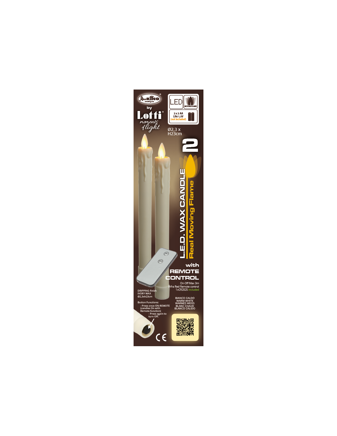 Set 2 Candele Moving Flame Ø2,3H23cm Avorio | Shop in Casa