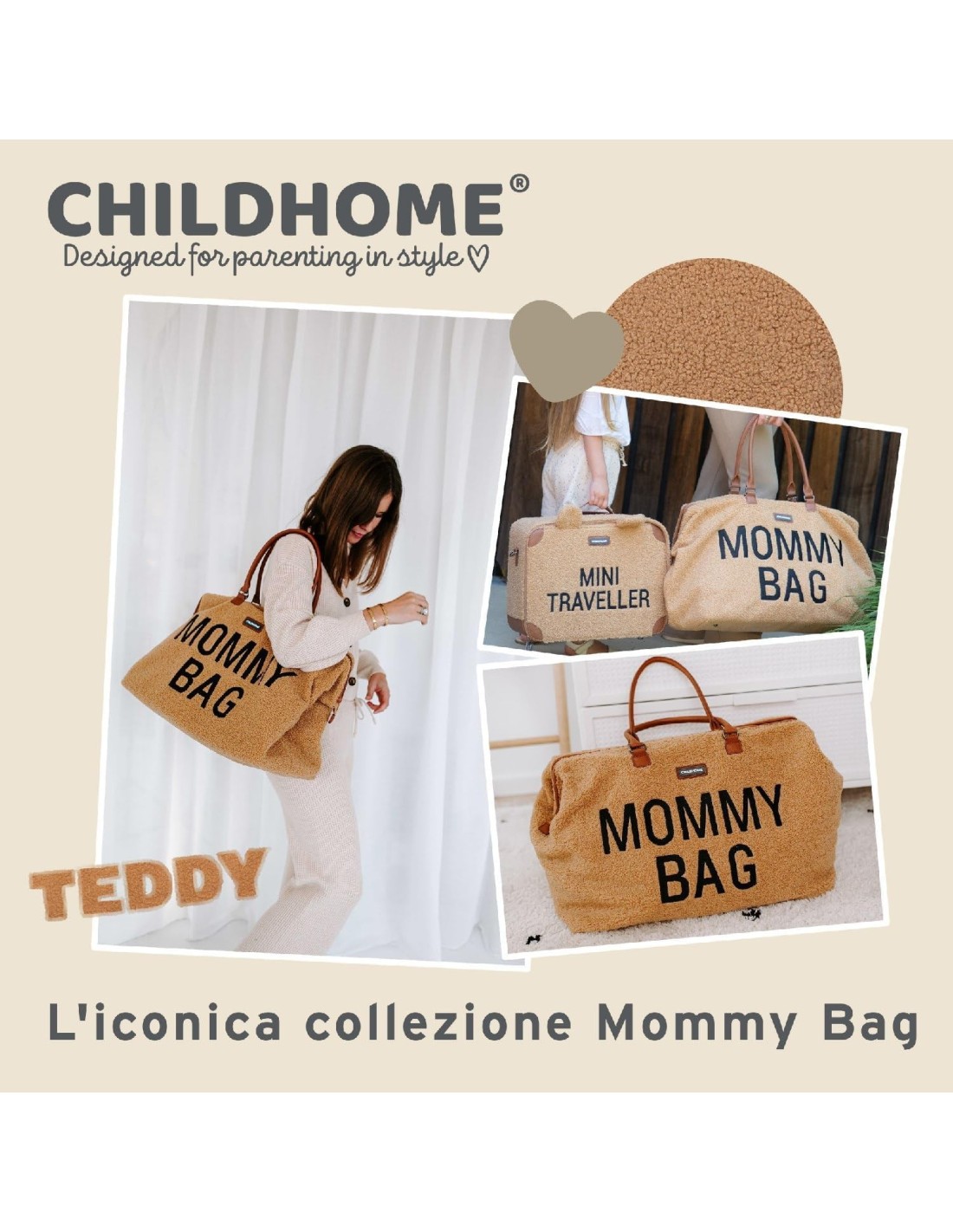 PRIMA INFANZIA: vendita online Borsa Mommy Bag CHILDHOME in Teddy Brown in offerta