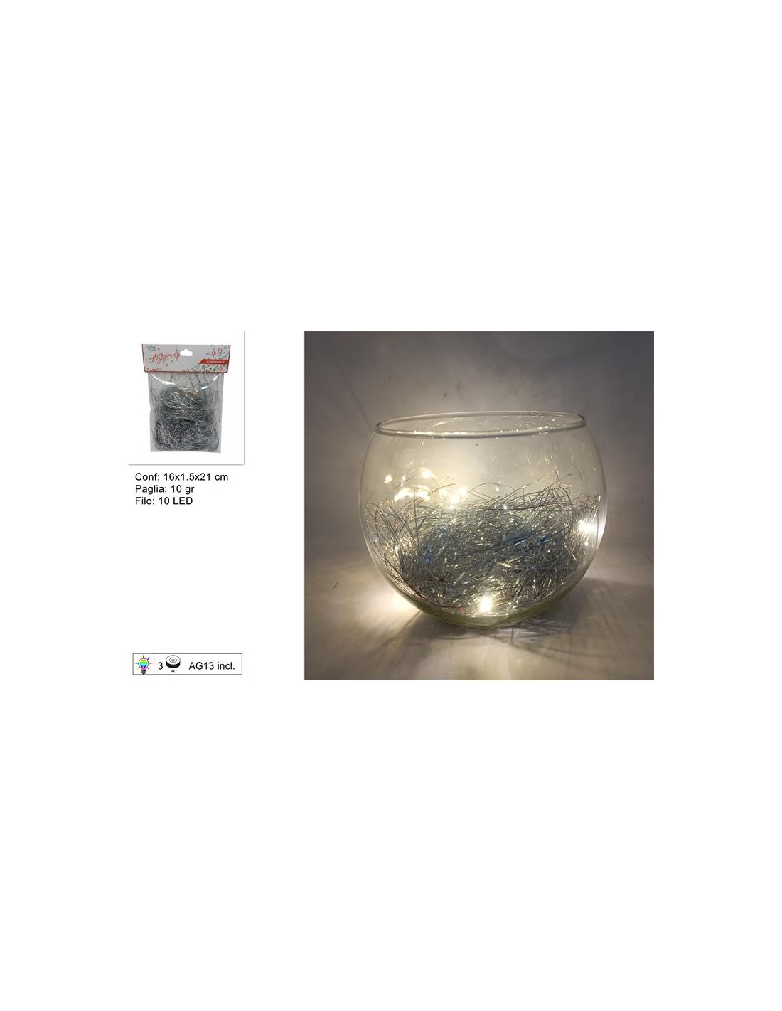 PAGLIA LAMINATA 302553 ARGENTO 10GR CON FILO LED