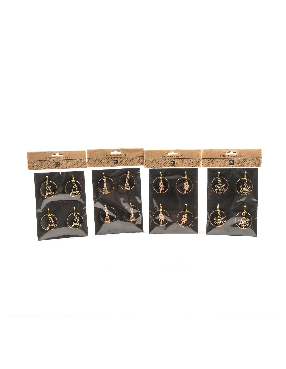 OGGETTISTICA NATALE: vendita online Set di 4 Portatovaglioli in Metallo Oro D5cm Assortito - Eleganza per la Tua Tavola in of...