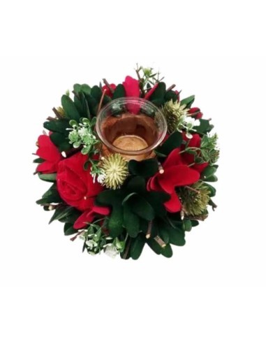 CANDELIERI: vendita online Portacandela di Natale Velluto Rosso 20x9cm con Pigne e Fiori, Decorazione Natalizia Elegante, Cen...