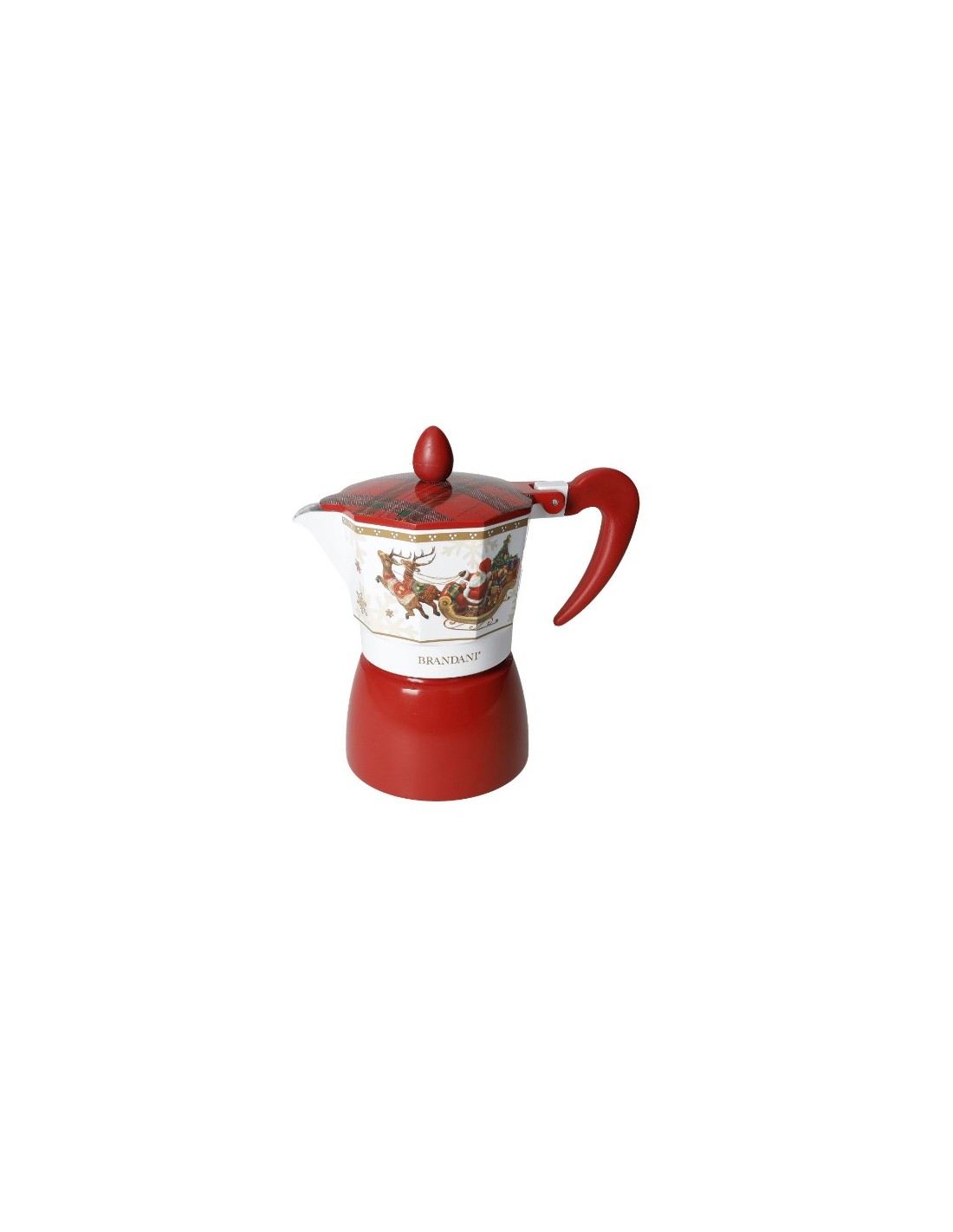 OGGETTISTICA NATALE: vendita online Caffettiera Natalizia Brandani Christmas Tartan, 3 Tazze, Design Rosso e Bianco in offerta