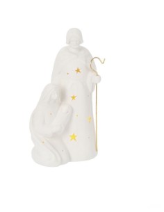 OGGETTISTICA NATALE: vendita online Natività Leslie bianca con LED H25cm, statuina presepe luminoso in resina, Sacra Famiglia...
