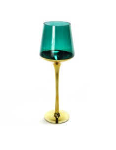 CANDELIERI: vendita online Portacandela di Natale in vetro alto oro verde, d.14 x h.40 cm, La magia di natale per tavoli e ce...