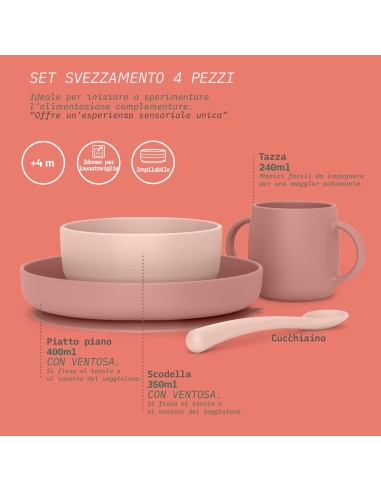 Set Stoviglie in Silicone per Bambini Suavinex - Ciotola, Piatto, Tazza e Cucchiaio Rosa | shopincasa.it