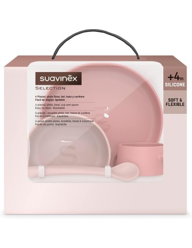 Set Stoviglie in Silicone per Bambini Suavinex - Ciotola, Piatto, Tazza e Cucchiaio Rosa | shopincasa.it